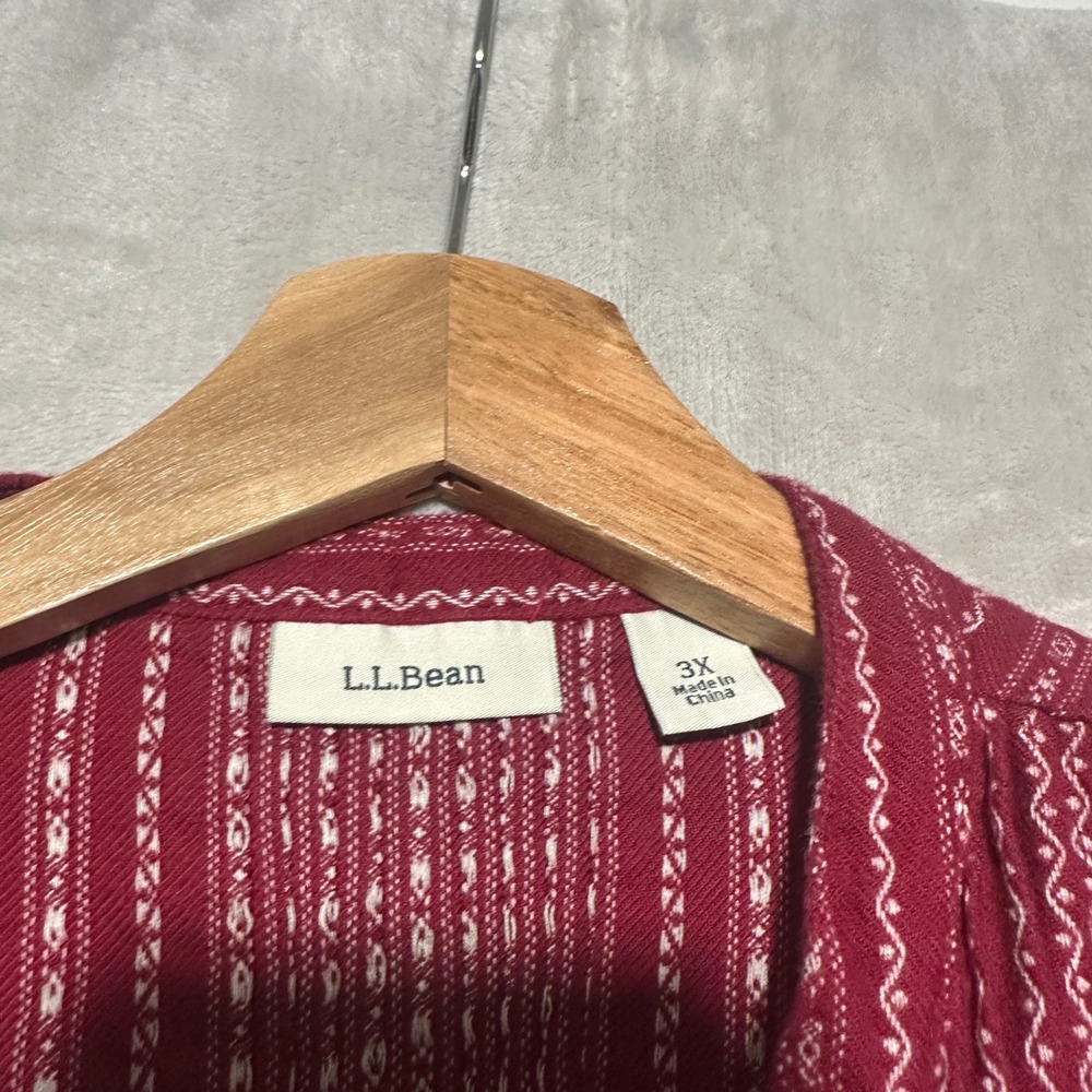 Vintage LL Bean Dobby Pintuck Flannel Red Cottagecore Prairie 3X Maxi Nightgown - Picture 3 of 6